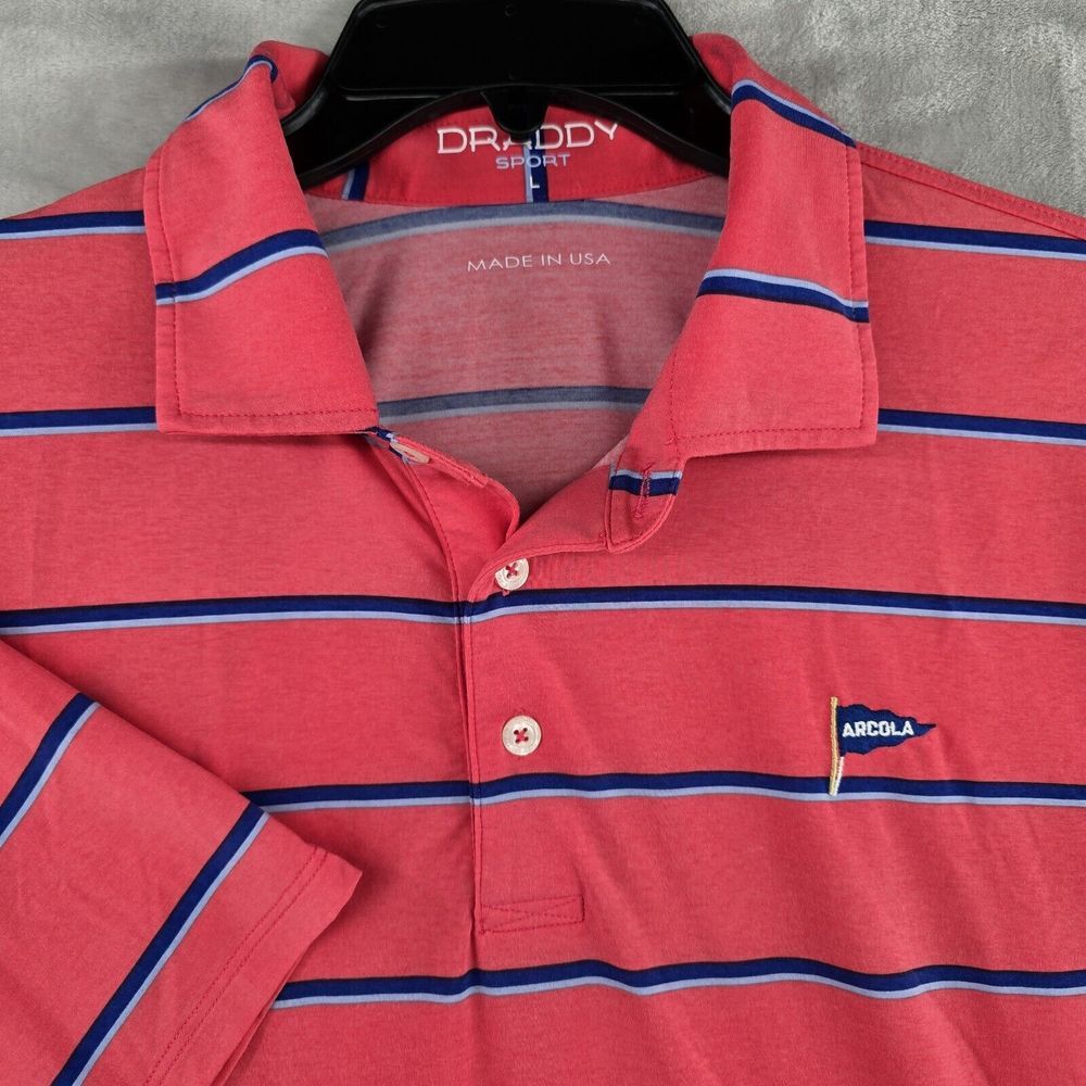 B Draddy Arcola Country Club Performance Polo Golf Striped Shirt Men's Large